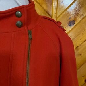 Tribal Womens Red Wool Blend Asymmetrical Zip Mock Neck Jacket Moto